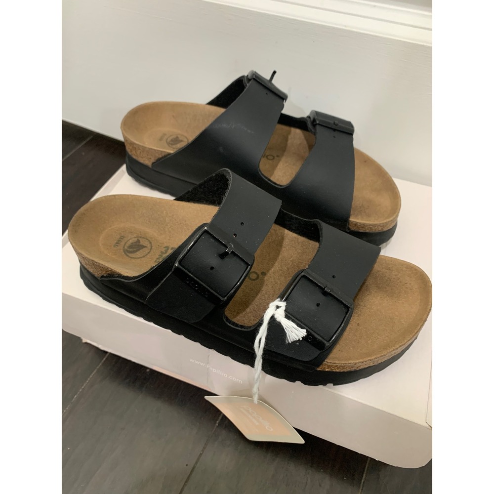 NWT Papillio by Birkenstock Arizona Platform Vegan Sandals Black 37 L6 M4 - Picture 3 of 8